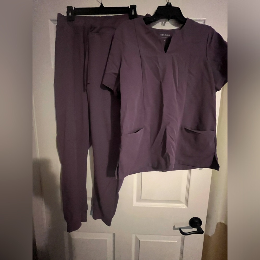 Mandala scrubs -deep Dewberry color  size medium top size large bottom jogger